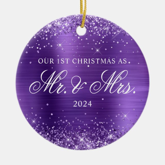 Glittery Amethyst Foil Unser 1. Weihnachtsfest Fot Keramik Ornament (Vorne)