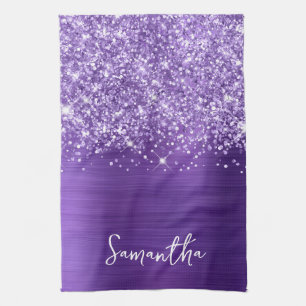 Glittery Amethyst Lila Glam Name Geschirrtuch