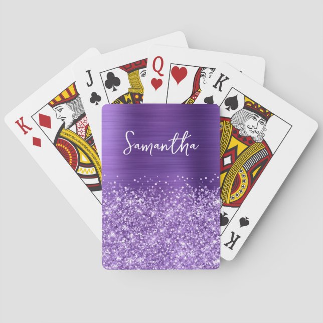 Glittery Amethyst Lila Glam Name Spielkarten (Rückseite)