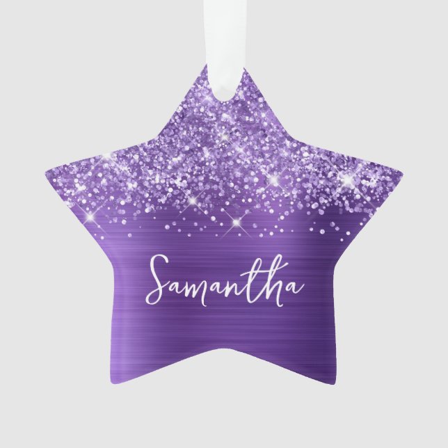 Glittery Amethyst Lila Glam Name Star Ornament (Vorderseite)