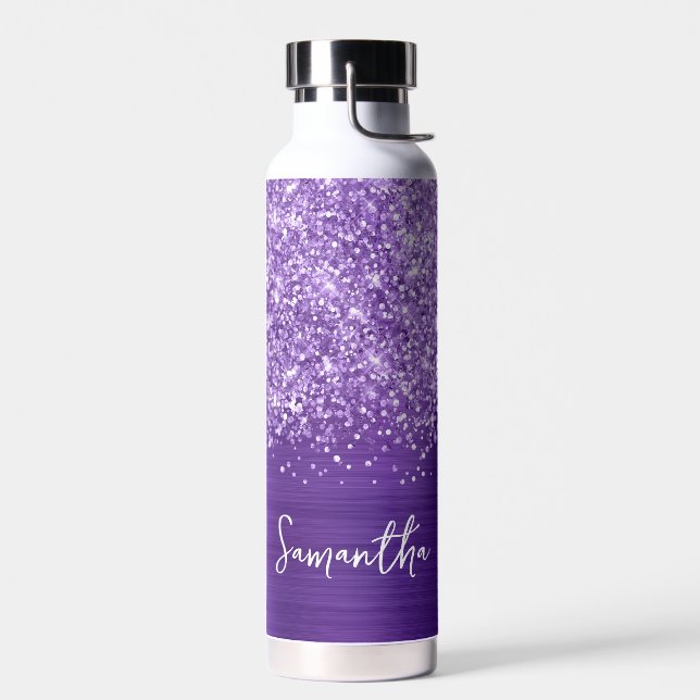 Glittery Amethyst Lila Glam Name Trinkflasche (Links)