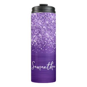 Glittery Amethyst Lila Glam Personalisierter Name Thermosbecher