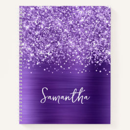 Glittery Amethyst Lila Glam Script Name Notizbuch