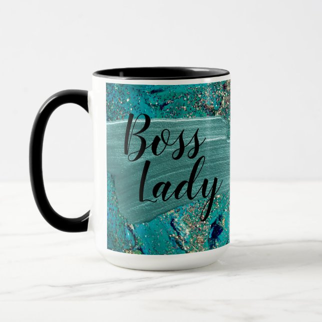 Glittery Aqua Paint Strokes Boss Lady Tasse (Links)