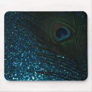 Glittery Aqua Peacock Mousepad
