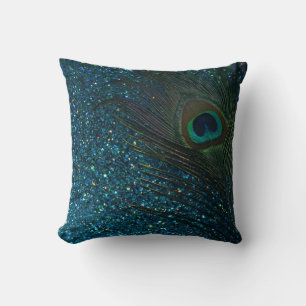 Glittery Aqua-Pfau-Feder Kissen