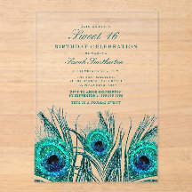 Glittery Aquamarin Blue Peacock Feathers Sweet 16
