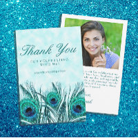 Glittery Aquamarin Blue Peacock Feathers Sweet 16 