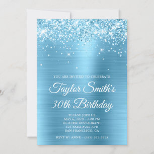 Glittery Baby Blue Glam 30. Geburtstag Einladung