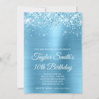 Glittery Baby Blue Glam 30. Geburtstag Einladung
