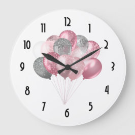 Glittery Balloon Bunch in Pink und Silver Große Wanduhr