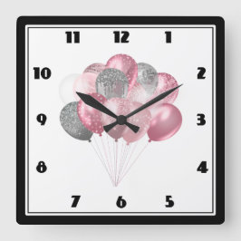 Glittery Balloon Bunch in Pink und Silver Quadratische Wanduhr