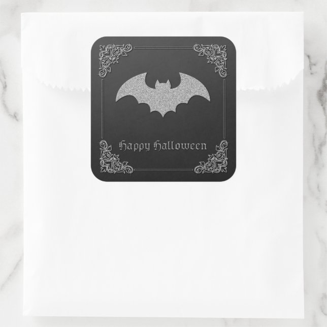 Glittery Bat Halloween Quadratischer Aufkleber (Tasche)