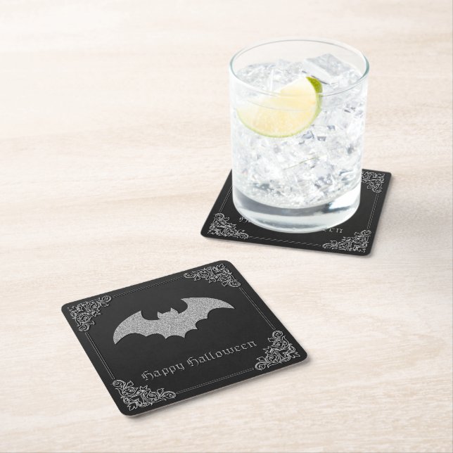 Glittery Bat Halloween Rechteckiger Pappuntersetzer (Vor Ort)