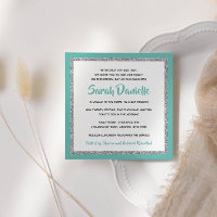 Glittery Bat Mitzvah Aquamarin und Silver Square
