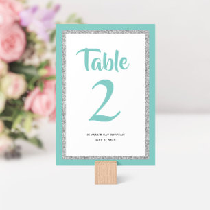 Glittery Bat Mitzvah Aquamarin und Silver Tischnummer