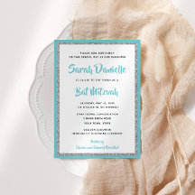 Glittery Bat Mitzvah Blue und Silver Rectangle