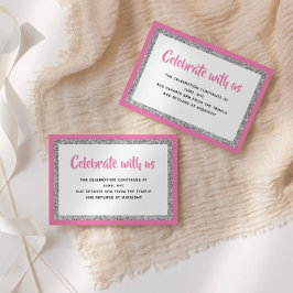 Glittery Bat Mitzvah Hot Pink & Silver Detail Card Einladung