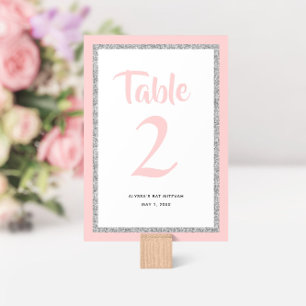 Glittery Bat Mitzvah Light Pink und Silver Tischnummer