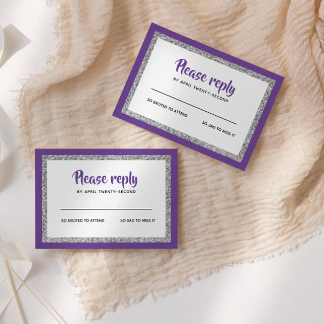 Glittery Bat Mitzvah, Lila und Silber RSVP Karte (Von Creator hochgeladen)