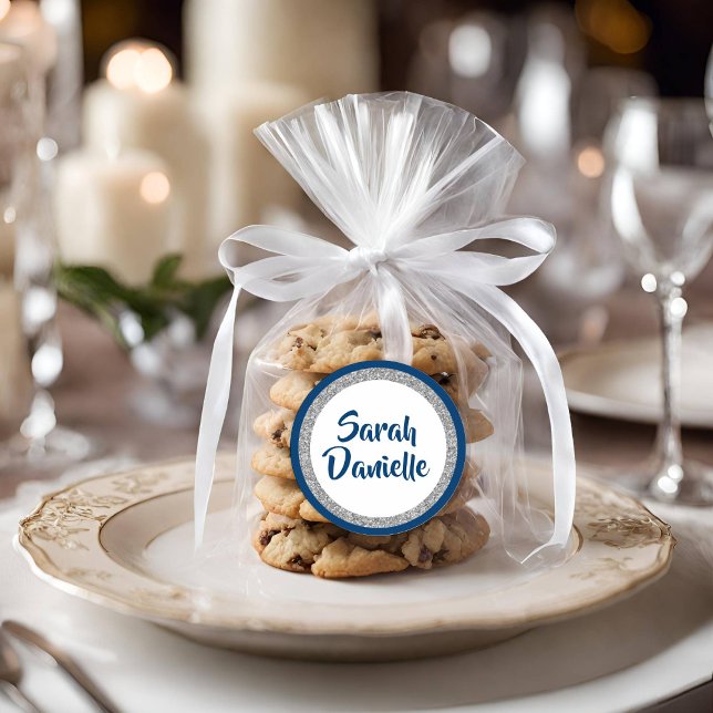 Glittery Bat Mitzvah Navy Blau und Silver Gevor Runder Aufkleber (Von Creator hochgeladen)