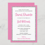 Glittery Bat Mitzvah Pink und Silver Rectangle Einladung<br><div class="desc">Dieses trendige Bat Mitzvah-Angebot besticht durch funkelnden Imitat-Glitzer,  der auf einem soliden Farbhintergrund liegt. Verwenden Sie das Vorlagenformular,  um Ihre eigenen Informationen hinzuzufügen. Die Funktion "Anpassen" kann verwendet werden,  um den Stil,  die Farbe und das Layout des Schriftartes zu ändern.</div>