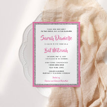 Glittery Bat Mitzvah Pink und Silver Rectangle