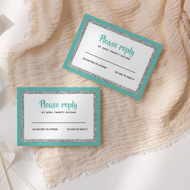 Glittery Bat Mitzvah, Tee und Silber RSVP Karte (Von Creator hochgeladen)