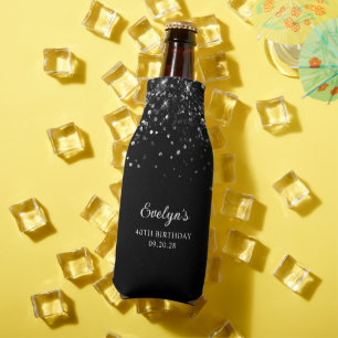 Glittery Black 40. Geburtstag Flaschenkühler