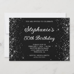 Glittery Black 50. Geburtstag Einladung