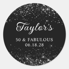 Glittery Black 50. Geburtstag Runder Aufkleber
