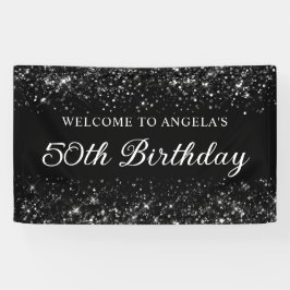 Glittery Black 50. Geburtstag Willkommen Banner