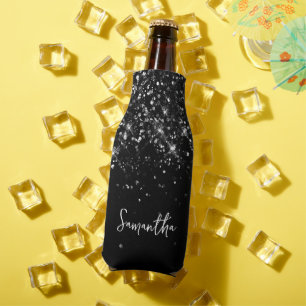 Glittery Black Script Name Flaschenkühler