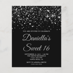 Glittery Black Sweet 16 Einladung Flyer