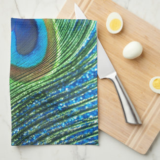 Glittery blaues Pfau-Feder-Stillleben Handtuch