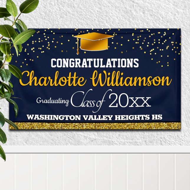 Glittery Blue and Yellow Graduation Banner (Von Creator hochgeladen)