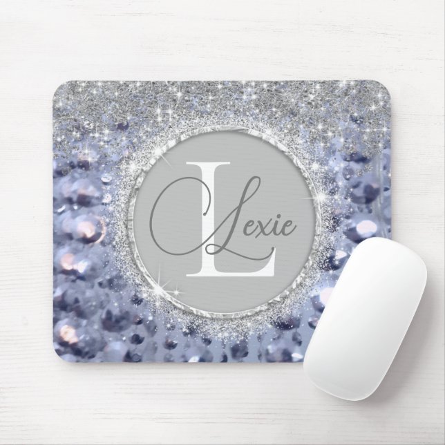 Glittery Blue Beads Monogram Mousepad (Mit Mouse)