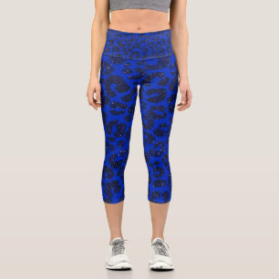 Glittery Blue Modern Leopard Muster Capri Leggings