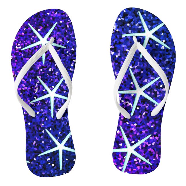 Glittery Blue Ombre Sparkle Starfish Muster Niedli Flip Flops (Fußbett)