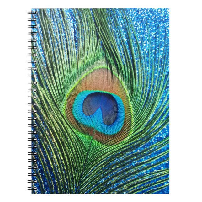Glittery Blue Peacock Feather Still Life Notizblock (Vorderseite)