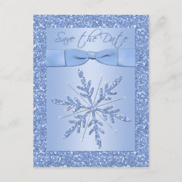 Glittery Blue Snowflake Save the Date Postcard Ankündigungspostkarte