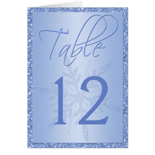 Glittery Blue Snowflake Tischnummer Card (Vorne)
