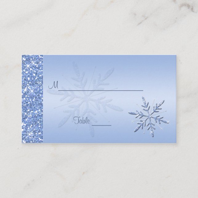 Glittery Blue Snowflakes Placecards Platzkarte (Vorderseite)