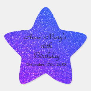 Glittery Blue Sparkle Individuelle Name 16. Geburt Stern-Aufkleber
