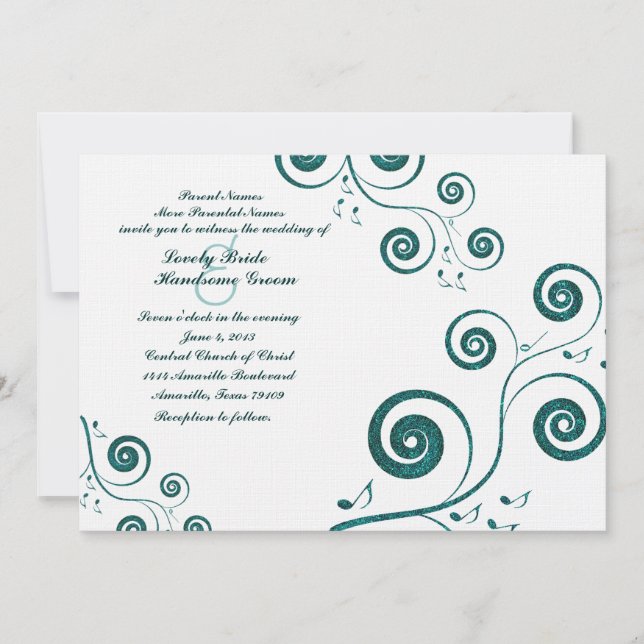 Glittery Blue Wirbel Einladung zur Hochzeit (Vorderseite)