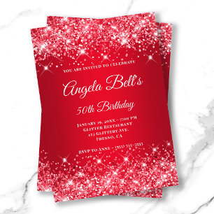 Glittery Bright Red Ombre Extravagant Monogram Einladung