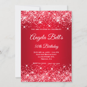 Glittery Bright Red Ombre Extravagant Monogram Einladung