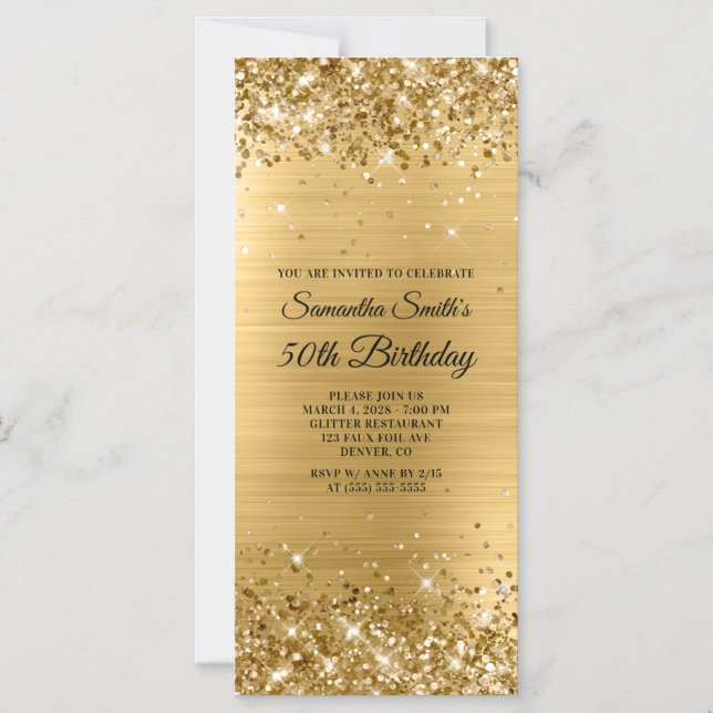 Glittery Brushed Gold Foil 50. Geburtstag Magneteinladung (Vorderseite)