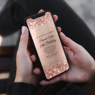Glittery Brushed Rose Gold Foil 18. Geburtstag Einladung