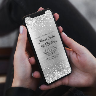 Glittery Brushed Silver Foil 18. Geburtstag Einladung
